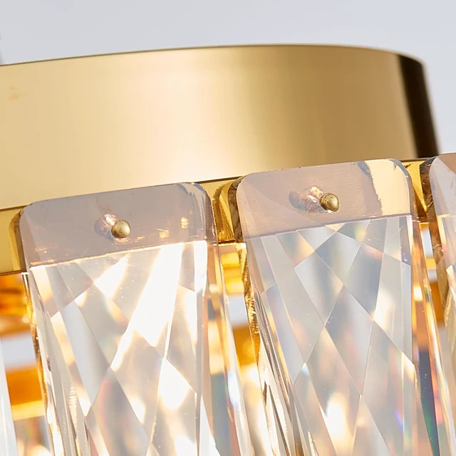 Alt view image 5 of 7 - D12in Champagne Crystal Ceiling Light, 3-Light Modern Flushmount Light Fixture for Bedoom, Dinning Room, Hallway, Entryway, D12×H6inch, Brown K9 Crystal & Gold Finish