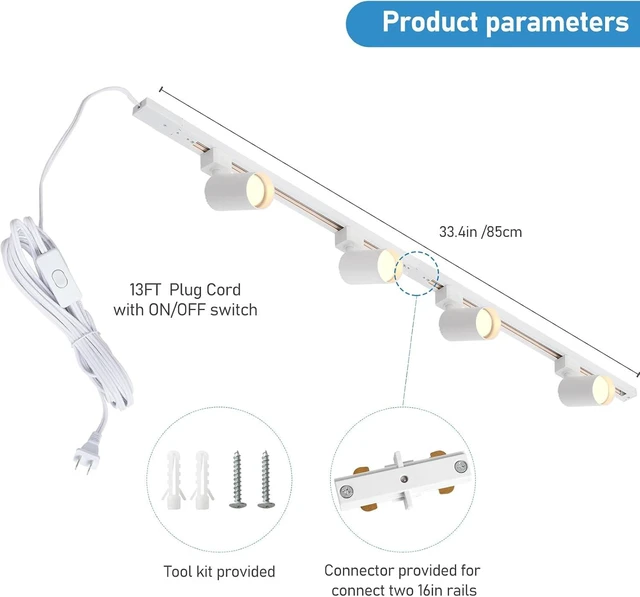 Alt view image 2 of 7 - Plug in Track Lighting with Power Cord, 4-Light GU10 Track Lighting Kit with Track Rail, Modern Kitchen LED Track Lighting Fixtures Ceiling Wall Spot Light, 13FT Plug Cord, White (No Bulbs)