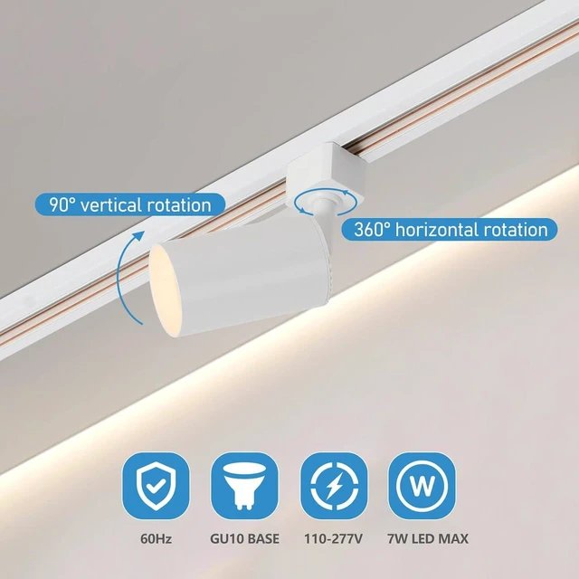 Alt view image 5 of 7 - Plug in Track Lighting with Power Cord, 4-Light GU10 Track Lighting Kit with Track Rail, Modern Kitchen LED Track Lighting Fixtures Ceiling Wall Spot Light, 13FT Plug Cord, White (No Bulbs)