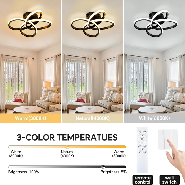 Alt view image 2 of 7 - Modern Ceiling Light, 36W LED Dimmable Ceiling Light with Remote Control, 3000-6000K Color Temperature Changing, Black Small Chandelier for Bedroom, Entryway, Hallway, Kitchen