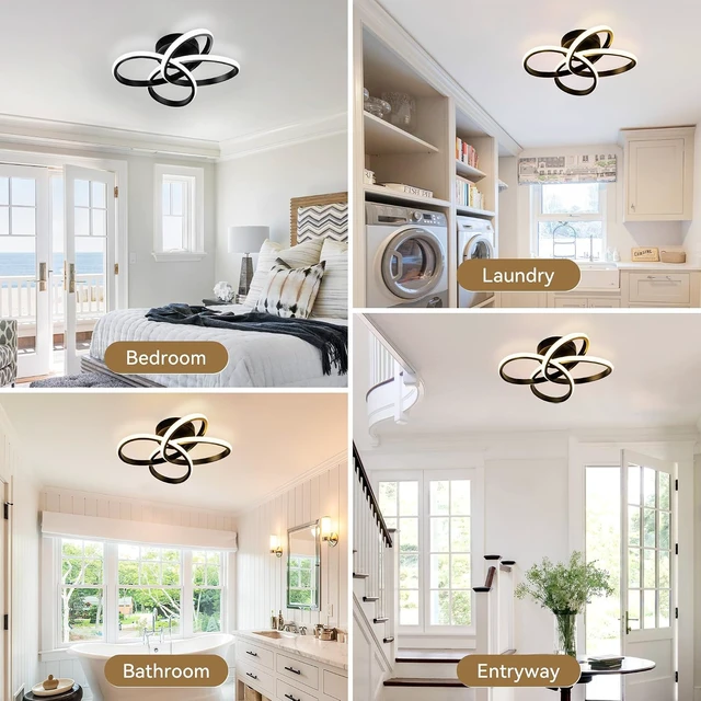 Alt view image 6 of 7 - Modern Ceiling Light, 36W LED Dimmable Ceiling Light with Remote Control, 3000-6000K Color Temperature Changing, Black Small Chandelier for Bedroom, Entryway, Hallway, Kitchen