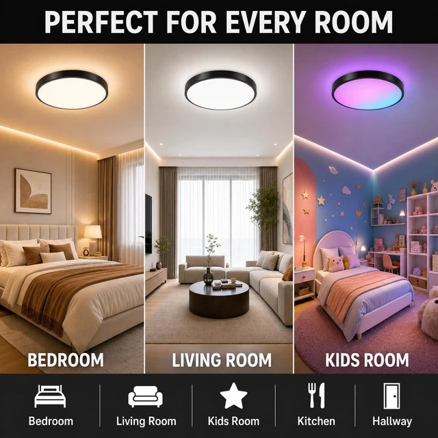 Alt view image 3 of 7 - LED Bluetooth Ceiling Lamp with Speaker Flush Mount Ceiling Light