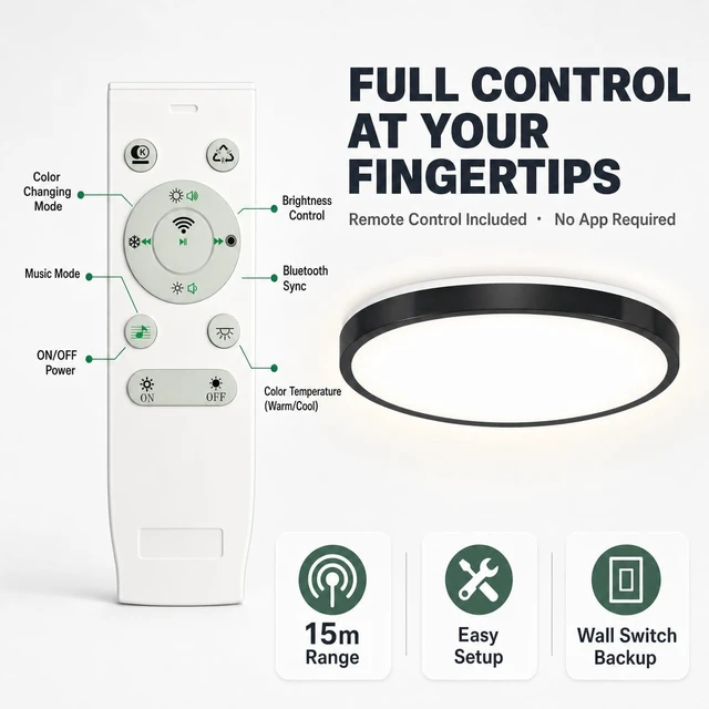 Alt view image 4 of 7 - LED Bluetooth Ceiling Lamp with Speaker Flush Mount Ceiling Light
