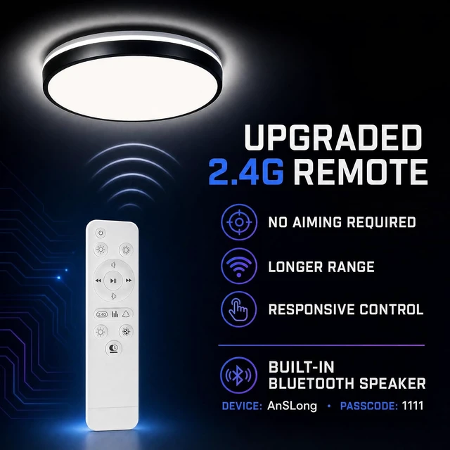 Alt view image 6 of 7 - LED Bluetooth Ceiling Lamp with Speaker Flush Mount Ceiling Light