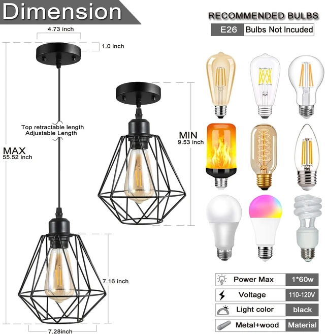 Alt view image 2 of 7 - 1 Pack Black Pendant LightIndustrial Farmhouse Pendant Light Bathroom Hanging Ceiling Lamp FixturesPendant Lights Kitchen IslandModern Kitchen Pendant Lightst,Kitchen Pendant Lights
