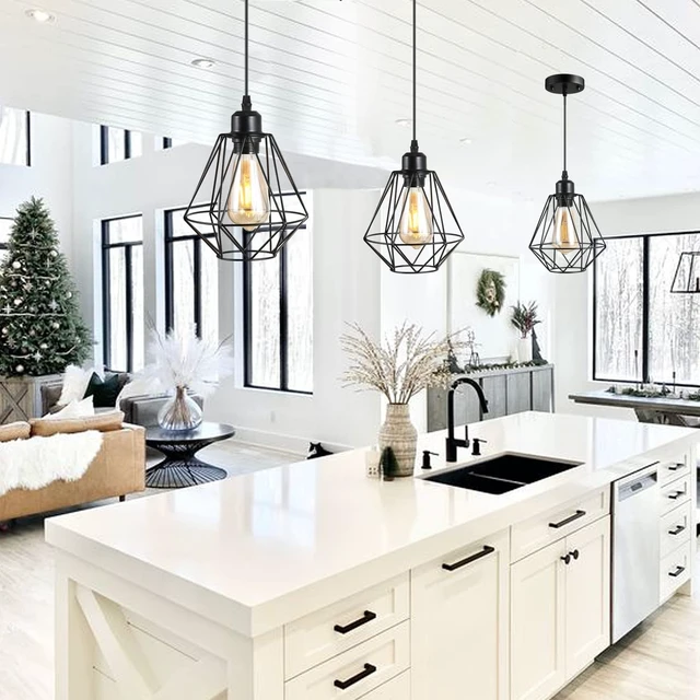 Alt view image 3 of 7 - 1 Pack Black Pendant LightIndustrial Farmhouse Pendant Light Bathroom Hanging Ceiling Lamp FixturesPendant Lights Kitchen IslandModern Kitchen Pendant Lightst,Kitchen Pendant Lights