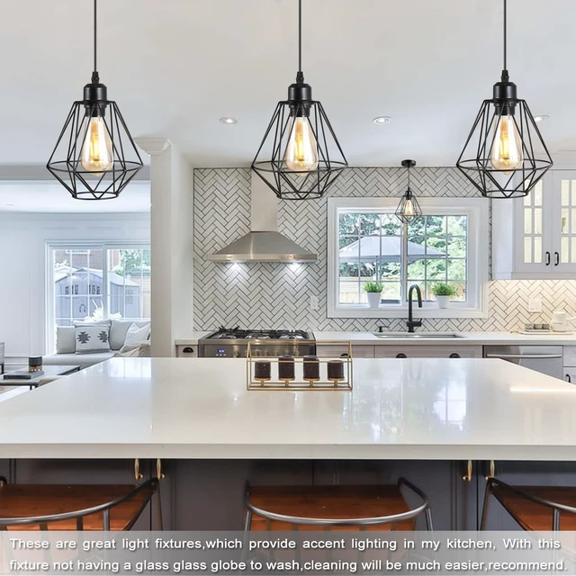 Alt view image 5 of 7 - 1 Pack Black Pendant LightIndustrial Farmhouse Pendant Light Bathroom Hanging Ceiling Lamp FixturesPendant Lights Kitchen IslandModern Kitchen Pendant Lightst,Kitchen Pendant Lights