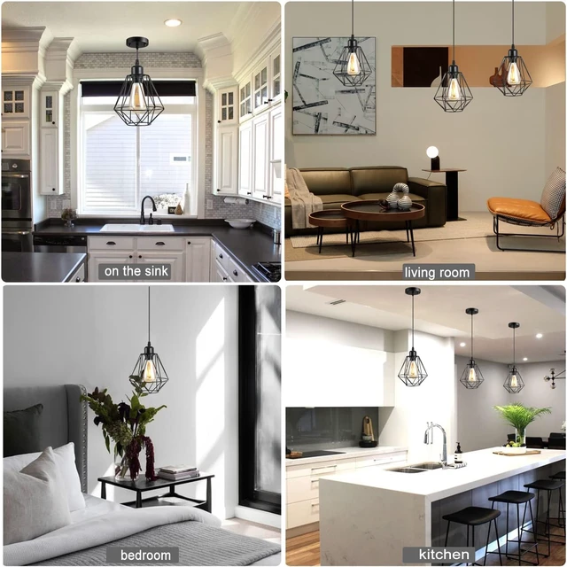 Alt view image 7 of 7 - 1 Pack Black Pendant LightIndustrial Farmhouse Pendant Light Bathroom Hanging Ceiling Lamp FixturesPendant Lights Kitchen IslandModern Kitchen Pendant Lightst,Kitchen Pendant Lights