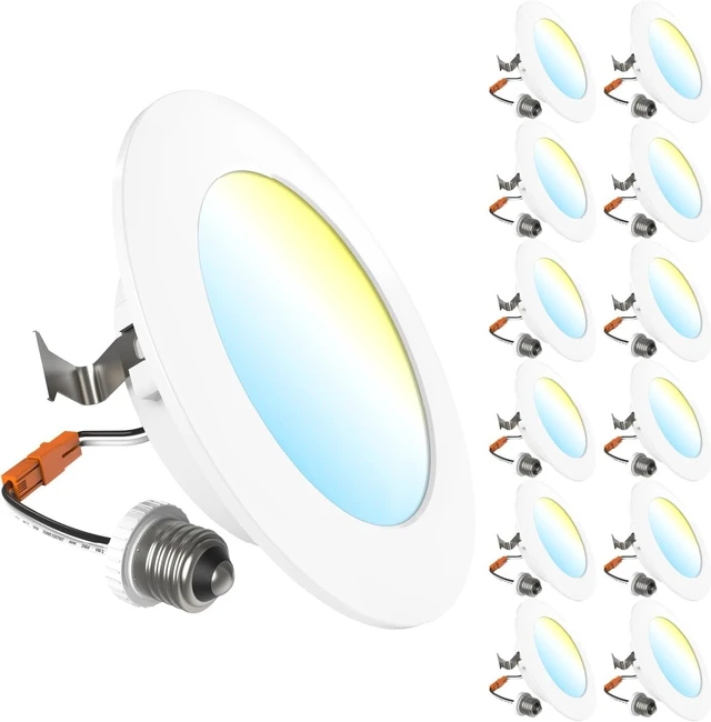 Main image of Sunco 12 Pack 4 Inch Retrofit LED Flat Recessed Can Lights, 5CCT, 10W=60W
