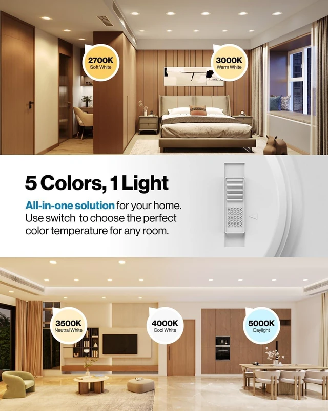 Alt view image 3 of 7 - Sunco 20 Pack 6 Inch Retrofit LED Recessed Lights, 5CCT, 13W=100W Dimmable