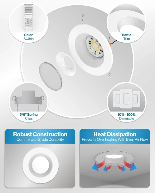 Alt view image 7 of 7 - Sunco 20 Pack 6 Inch Retrofit LED Recessed Lights, 5CCT, 13W=100W Dimmable