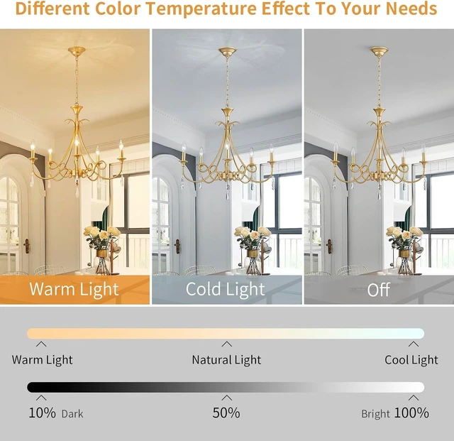 Alt view image 4 of 7 - 5-Light Farmhouse Chandeliers for Dining Room Lighting Fixtures Hanging, Rustic Gold Candle Modern Chandelier Vintage Hanging Ceiling Lamp for Bedroom Kitchen Island Living Room Entryway Foyer, Gold