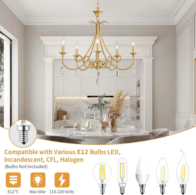 Alt view image 5 of 7 - 5-Light Farmhouse Chandeliers for Dining Room Lighting Fixtures Hanging, Rustic Gold Candle Modern Chandelier Vintage Hanging Ceiling Lamp for Bedroom Kitchen Island Living Room Entryway Foyer, Gold