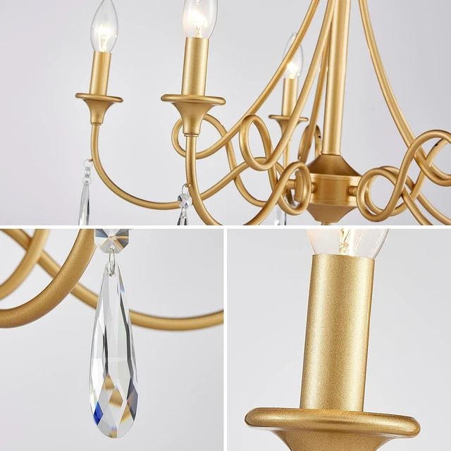 Alt view image 6 of 7 - 5-Light Farmhouse Chandeliers for Dining Room Lighting Fixtures Hanging, Rustic Gold Candle Modern Chandelier Vintage Hanging Ceiling Lamp for Bedroom Kitchen Island Living Room Entryway Foyer, Gold
