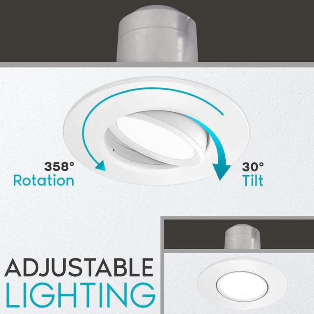 Alt view image 3 of 6 - LUXRITE 5/6 Inch Gimbal LED Recessed Lighting Can Lights, 11W=90W (4 Pack)