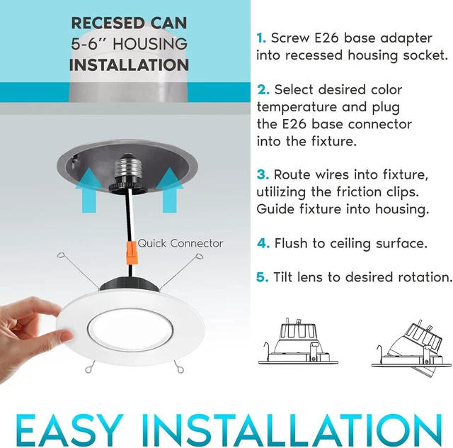 Alt view image 6 of 6 - LUXRITE 5/6 Inch Gimbal LED Recessed Lighting Can Lights, 11W=90W (4 Pack)