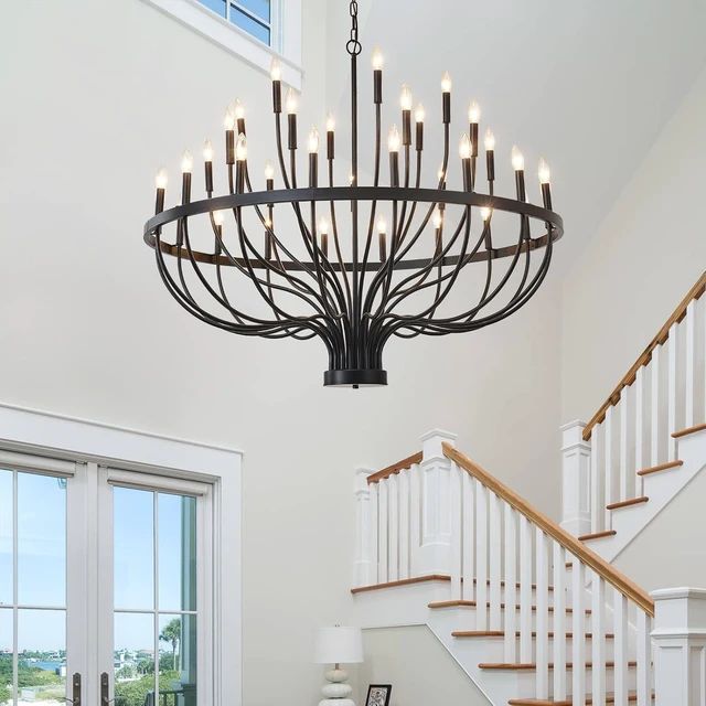 Alt view image 2 of 7 - HHR 48" Foyer Chandelier for High Ceilings 33-Light Farmhouse Light Fixture
