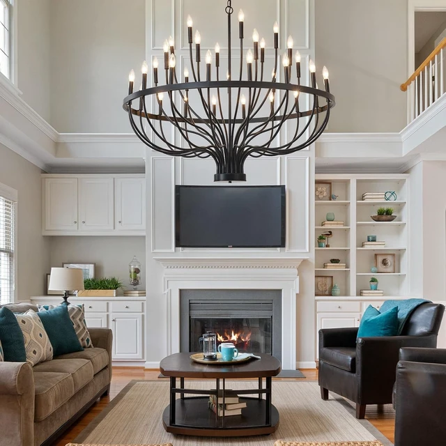 Alt view image 6 of 7 - HHR 48" Foyer Chandelier for High Ceilings 33-Light Farmhouse Light Fixture