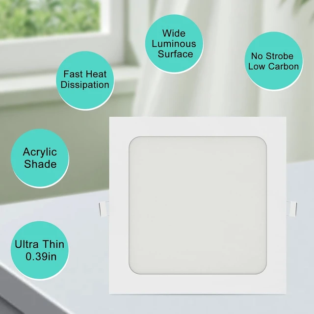 Alt view image 5 of 7 - Aolyty 18W Recessed LED Panel Lights, Square Ceiling Light, 8.89 in, 6000K