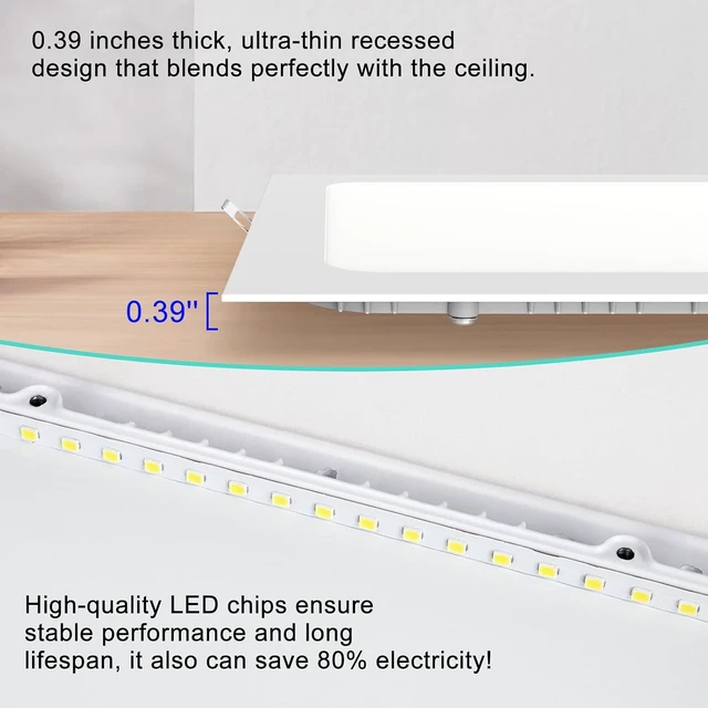Alt view image 6 of 7 - Aolyty 18W Recessed LED Panel Lights, Square Ceiling Light, 8.89 in, 6000K