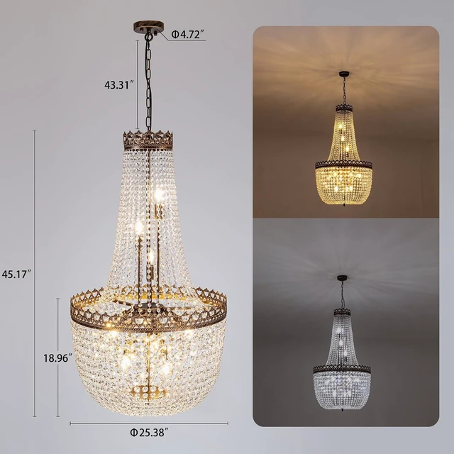 Alt view image 3 of 7 - Wellmet French Empire Chandelier Farmhouse Antique Crystal Chandelier Light