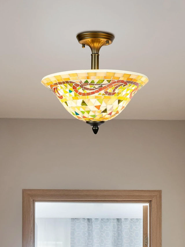 Alt view image 2 of 6 - Dale Tiffany Lamps 8780/3LTF Tiffany/Mica Three Light Flush Mount Series Collection Finish, Antique Brass, 12.00x13.25x13.25