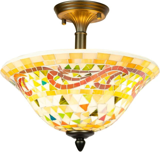 Alt view image 4 of 6 - Dale Tiffany Lamps 8780/3LTF Tiffany/Mica Three Light Flush Mount Series Collection Finish, Antique Brass, 12.00x13.25x13.25