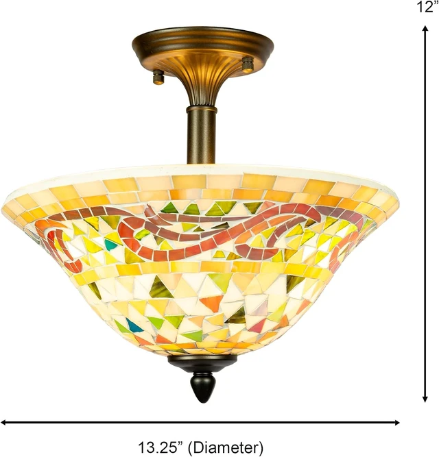 Alt view image 3 of 6 - Dale Tiffany Lamps 8780/3LTF Tiffany/Mica Three Light Flush Mount Series Collection Finish, Antique Brass, 12.00x13.25x13.25