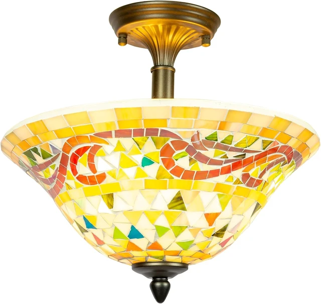 Alt view image 5 of 6 - Dale Tiffany Lamps 8780/3LTF Tiffany/Mica Three Light Flush Mount Series Collection Finish, Antique Brass, 12.00x13.25x13.25