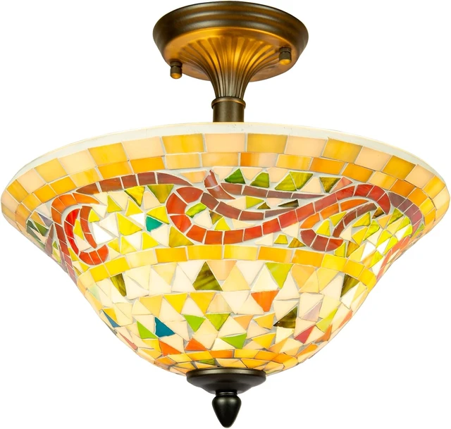 Alt view image 6 of 6 - Dale Tiffany Lamps 8780/3LTF Tiffany/Mica Three Light Flush Mount Series Collection Finish, Antique Brass, 12.00x13.25x13.25