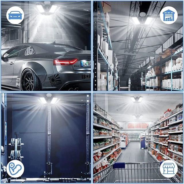 Alt view image 6 of 6 - LED Garage Light - 15000 Lumen 6500K Daylight 150W, Six Leaf Led Garage Ceiling Lights, Pack of 2