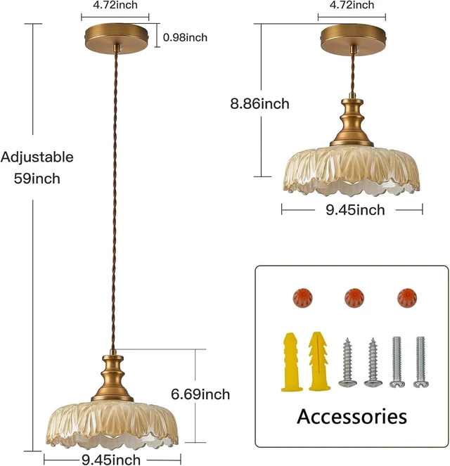 Alt view image 5 of 7 - HDDFL Vintage Pendant Lights Fixture Modern Pendant Lighting Fixtures Hanging Lamp for Kitchen Island Bedroom Living Room Hallway Brown and Brass