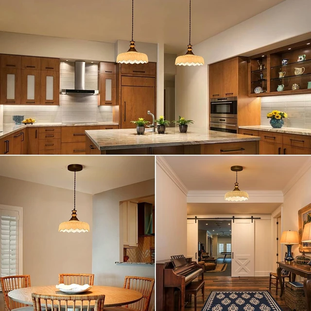 Alt view image 3 of 7 - HDDFL Vintage Pendant Lights Fixture Modern Pendant Lighting Fixtures Hanging Lamp for Kitchen Island Bedroom Living Room Hallway Brown and Brass