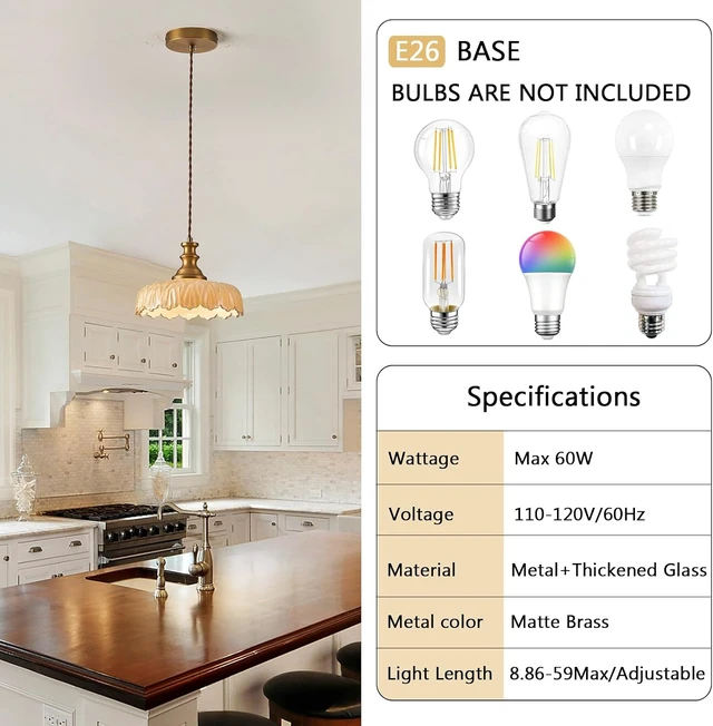 Alt view image 6 of 7 - HDDFL Vintage Pendant Lights Fixture Modern Pendant Lighting Fixtures Hanging Lamp for Kitchen Island Bedroom Living Room Hallway Brown and Brass