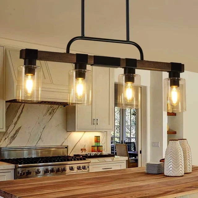 Main image of 4-Light FarmhouseKitchen Island Lighting, Linear Clear Glass Shades