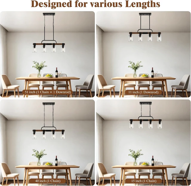 Alt view image 4 of 7 - 4-Light FarmhouseKitchen Island Lighting, Linear Clear Glass Shades