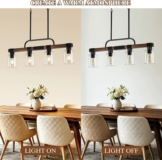 Alt view image 5 of 7 - 4-Light FarmhouseKitchen Island Lighting, Linear Clear Glass Shades