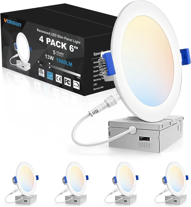 Main image of VOLISUN 4 Pack 6 inch Recessed Lighting, 5CCT Ultra-Thin, 1080Lumen