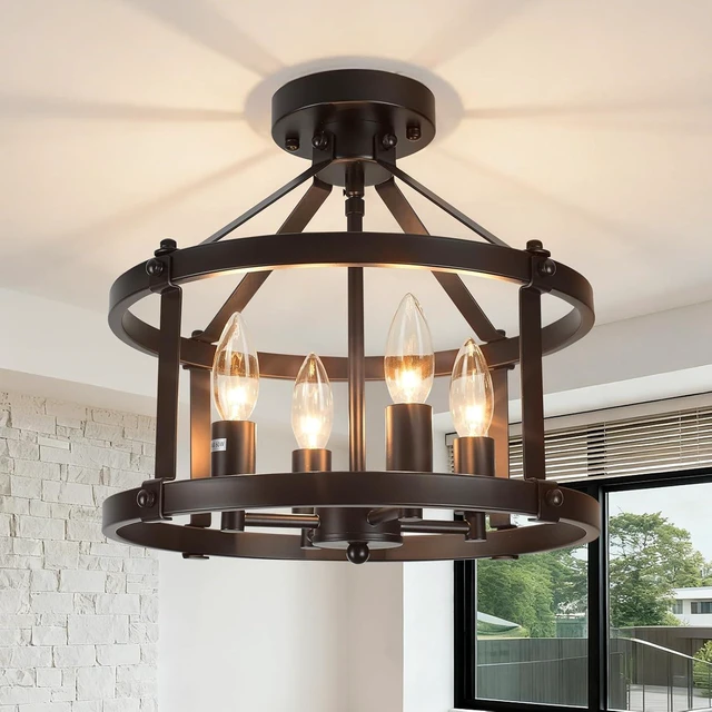 Main image of 13.5 Inch Black Farmhouse Semi Flush Mount Ceiling Light Fixture,4-Light Rustic Ceiling Mount Lights, Industrial Flush Mount Ceiling Lighting for Kitchen Bedroom Hallway Dining Room Laundry Room