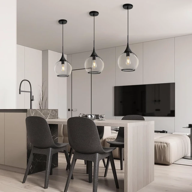 Alt view image 4 of 7 - Pendant Lights Kitchen Island: Matte Black Light Fixture Farmhouse with Clear Glass - 10 Inch Mid Century Globe Kitchen Lighting Fixtures Ceiling for Dining Room