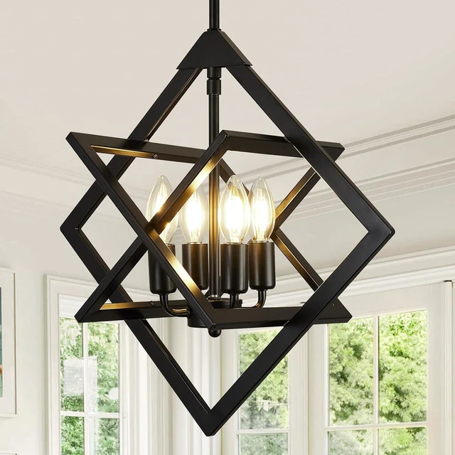 Main image of 18" Modern Black Chandelier for Dining Room, No Assembly Required 4-Light Dining Room Light Fixture Over Table, Industrial Metal Hanging Pendant Lights Fixture for Kitchen Island, Entryway, Foyer