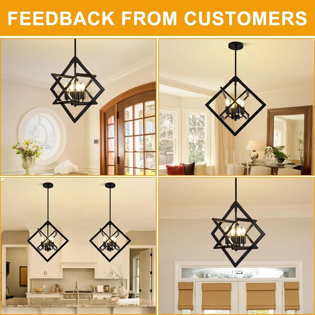 Alt view image 3 of 7 - 18" Modern Black Chandelier for Dining Room, No Assembly Required 4-Light Dining Room Light Fixture Over Table, Industrial Metal Hanging Pendant Lights Fixture for Kitchen Island, Entryway, Foyer