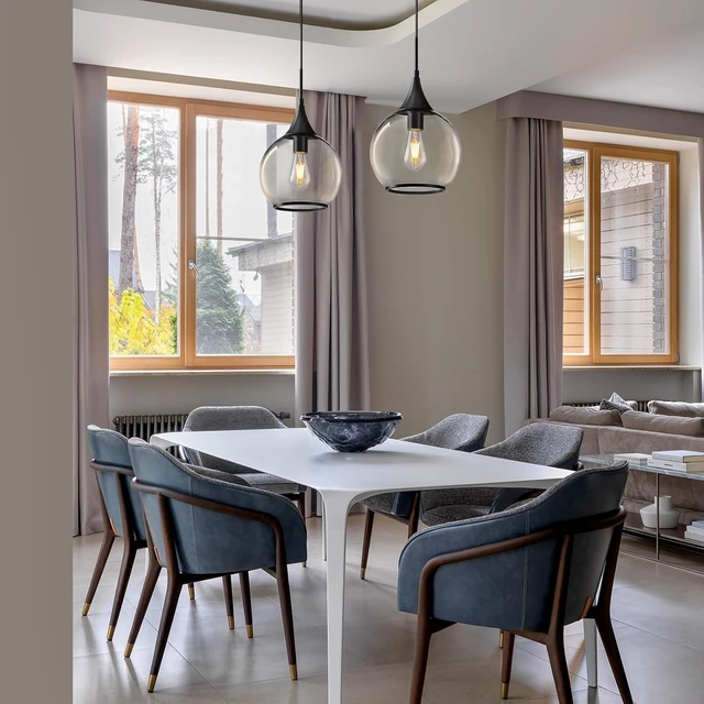 Alt view image 7 of 7 - Pendant Lights Kitchen Island: Matte Black Light Fixture Farmhouse with Clear Glass - 10 Inch Mid Century Globe Kitchen Lighting Fixtures Ceiling for Dining Room