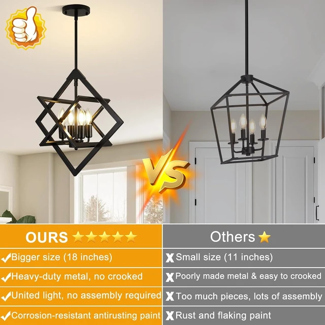 Alt view image 2 of 7 - 18" Modern Black Chandelier for Dining Room, No Assembly Required 4-Light Dining Room Light Fixture Over Table, Industrial Metal Hanging Pendant Lights Fixture for Kitchen Island, Entryway, Foyer