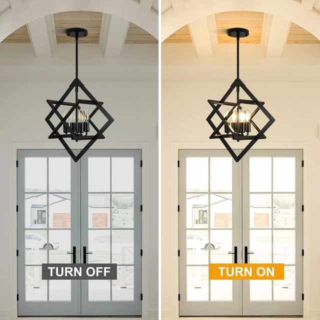 Alt view image 4 of 7 - 18" Modern Black Chandelier for Dining Room, No Assembly Required 4-Light Dining Room Light Fixture Over Table, Industrial Metal Hanging Pendant Lights Fixture for Kitchen Island, Entryway, Foyer