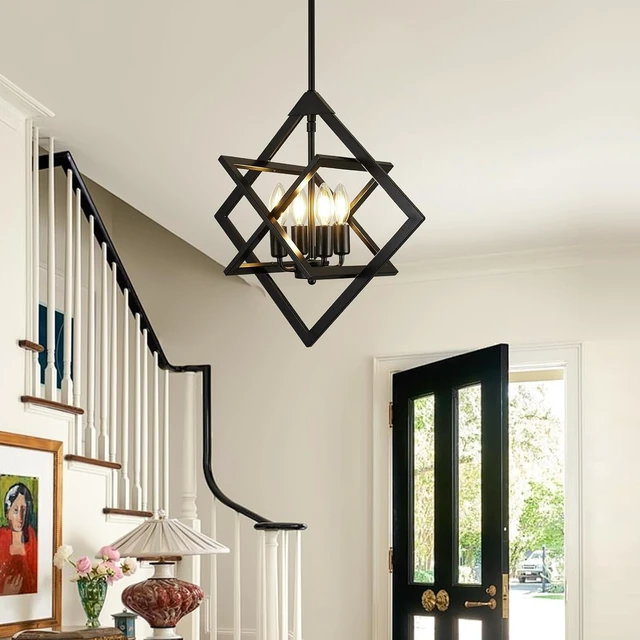 Alt view image 7 of 7 - 18" Modern Black Chandelier for Dining Room, No Assembly Required 4-Light Dining Room Light Fixture Over Table, Industrial Metal Hanging Pendant Lights Fixture for Kitchen Island, Entryway, Foyer