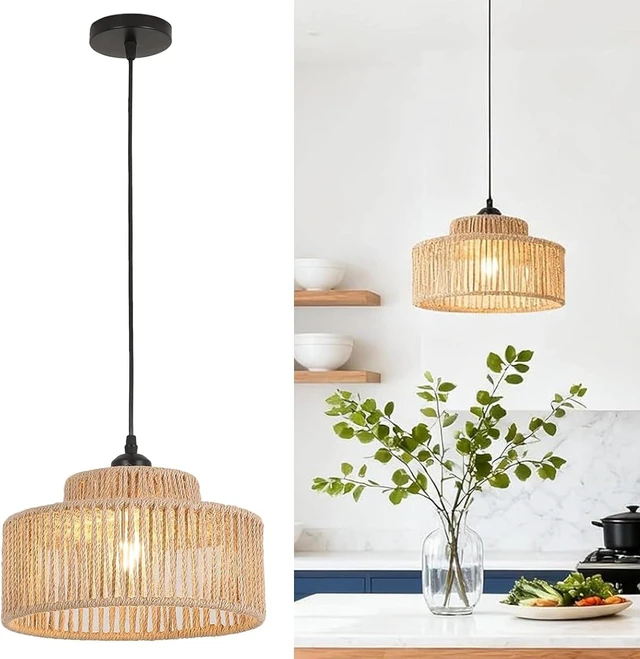 Main image of Rattan Pendant Light,11 Inch Boho Kitchen Island light Fixtures,Handmade Woven Hanging Lamp,Wicker Small Chandelier,Coastal Hanging Lights for Bedroom Kitchen Living Room Hallway Restaurant Foyer