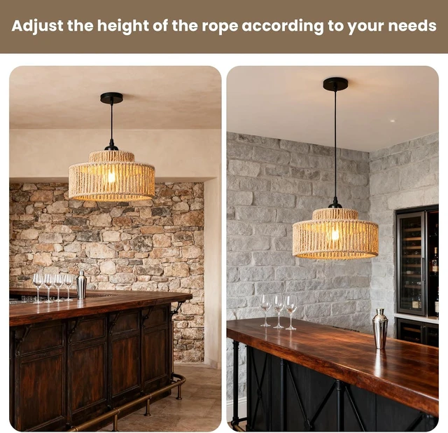 Alt view image 3 of 6 - Rattan Pendant Light,11 Inch Boho Kitchen Island light Fixtures,Handmade Woven Hanging Lamp,Wicker Small Chandelier,Coastal Hanging Lights for Bedroom Kitchen Living Room Hallway Restaurant Foyer