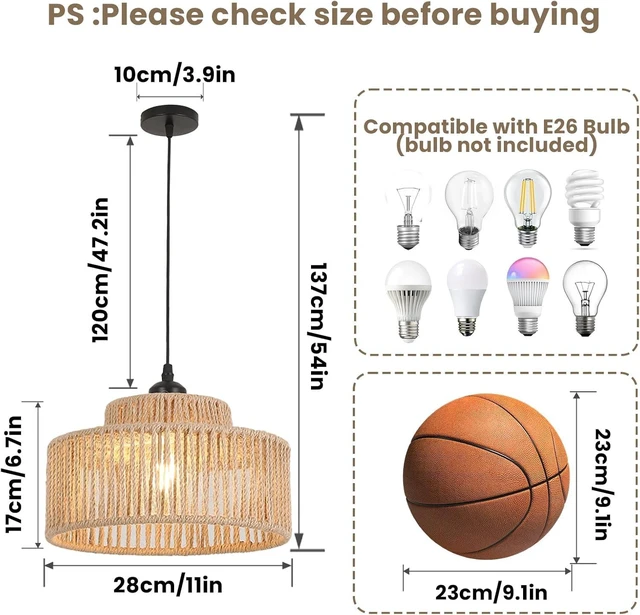 Alt view image 5 of 6 - Rattan Pendant Light,11 Inch Boho Kitchen Island light Fixtures,Handmade Woven Hanging Lamp,Wicker Small Chandelier,Coastal Hanging Lights for Bedroom Kitchen Living Room Hallway Restaurant Foyer