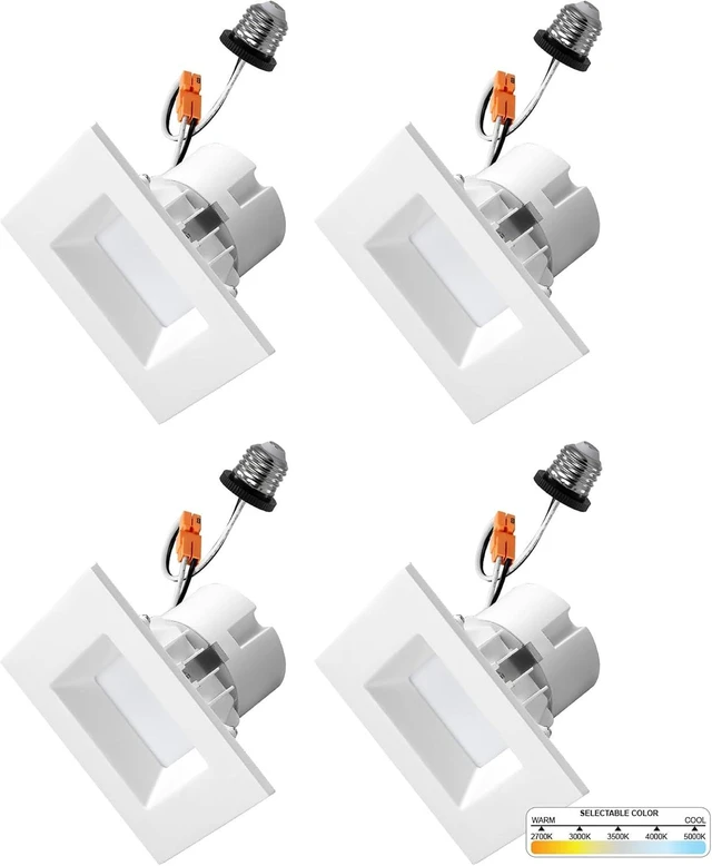 Main image of NUWATT 4 Inch Retrofit Square Recessed Lighting, 5CCT 2700K-5000K, 4 Pack